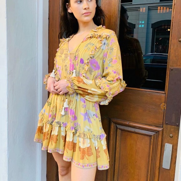 Bohemian Pink Floral Print Ruffle Sleeve Mini Dress - Picture 3 of 12